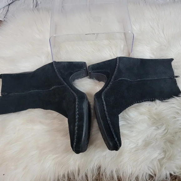 Linea Paolo Womens Suede Leather Square Toe Chunky Heel Black Mid-Calf Boot Chic - Picture 5 of 12